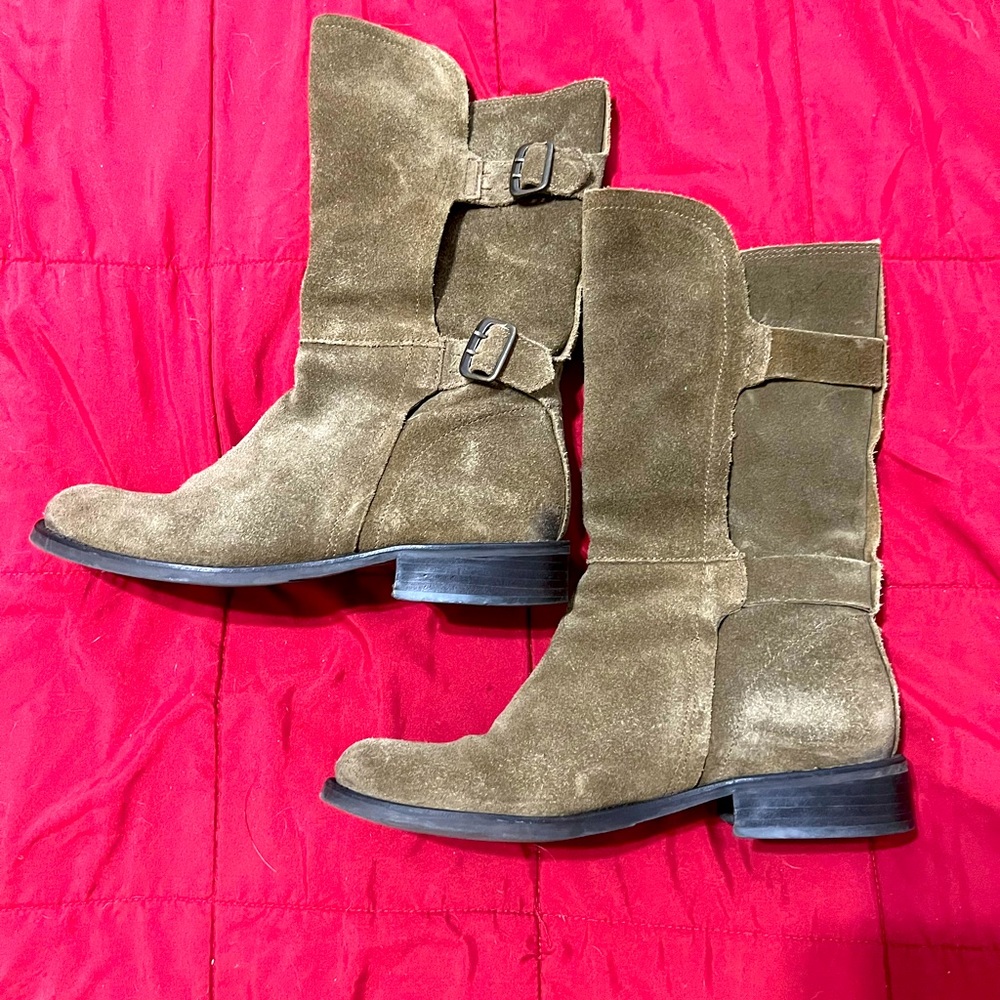 Matisse |Brown Suede Leather Lug Sole Buckled Riding Boots | 8.5